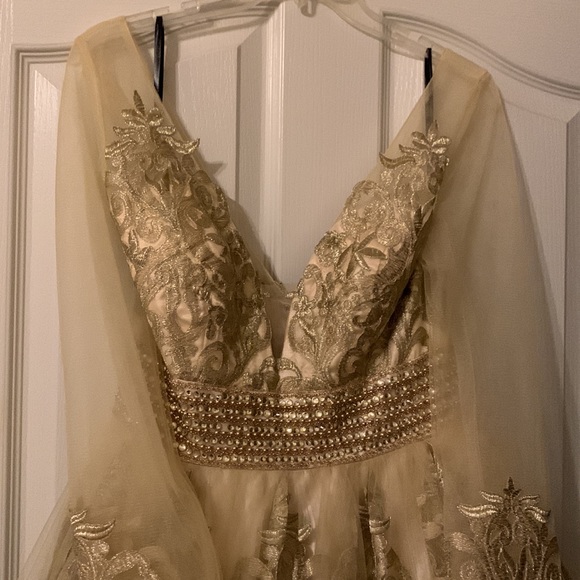COPY - Beautiful long sleeve gold gown only worn 2 hours - Picture 3 of 7